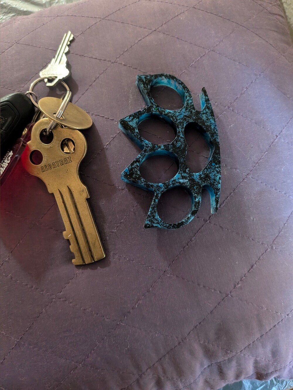Blue Black Marble Knuckle Keychain - Men Accessories